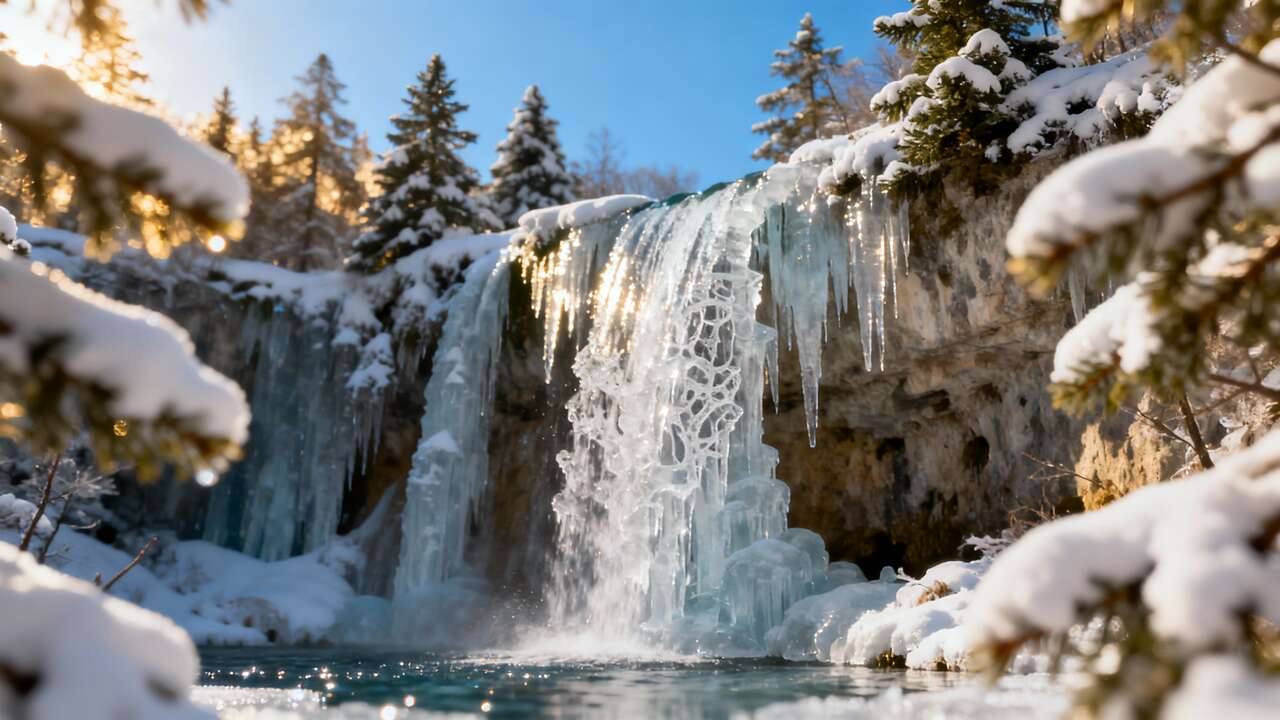 This national park in Croatia is a frozen wonderland of icy waterfalls (Plitvice Lakes)