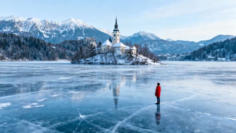 This Slovenian lake (with a church on an island) is peak fairytale in winter (Lake Bled)