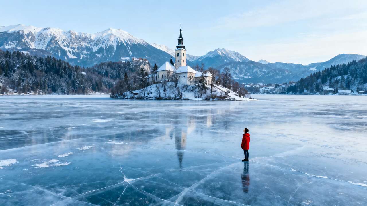 This Slovenian lake (with a church on an island) is peak fairytale in winter (Lake Bled)